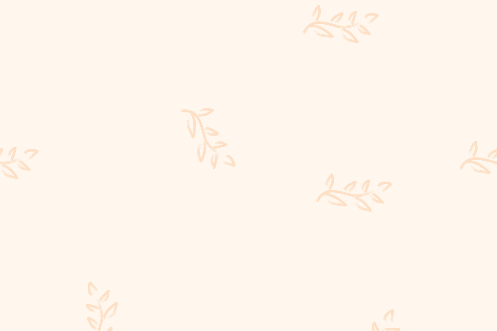 Soft beige background with scattered light orange minimalist leaf branch line drawings, subtle botanical pattern, clean and airy wallpaper-style design.